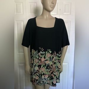 J.Jill Wearever Collection Pullover Floral Print Short Sleeve Tunic Top - Large